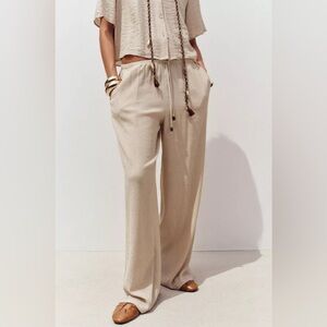 Zara Elastic Waist Wide Leg Pants Sand Size XS